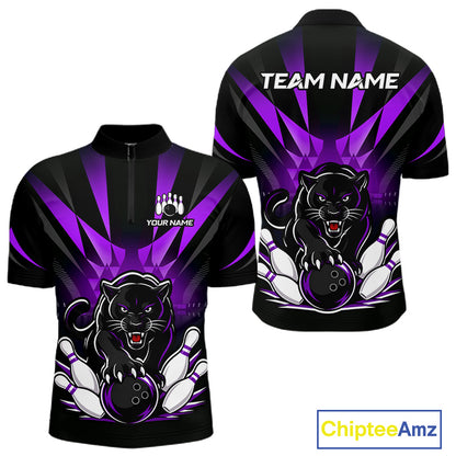 Custom Black And Purple Leopard Bowling Jerseys, Leopard Bowling Team Men Polo & 1/4 Quarter-Zip Shirts NBT916