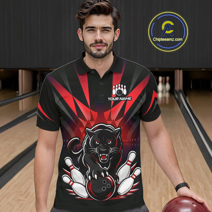 Custom Black And Red Leopard Bowling Jerseys, Leopard Bowling Team Men Polo & 1/4 Quarter-Zip Shirts NBT917