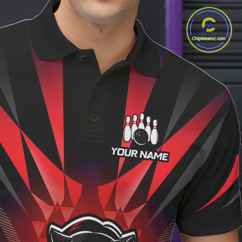 Custom Black And Red Leopard Bowling Jerseys, Leopard Bowling Team Men Polo & 1/4 Quarter-Zip Shirts NBT917