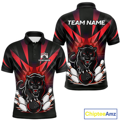 Custom Black And Red Leopard Bowling Jerseys, Leopard Bowling Team Men Polo & 1/4 Quarter-Zip Shirts NBT917