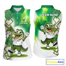 Load image into Gallery viewer, Funny Alligator Womens Sleeveless Golf Polo Shirt Custom Name, Team Golf Shirts, Golf Gifts | Green NBT839