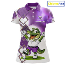 Load image into Gallery viewer, Funny Alligator Womens Golf Polo Shirt Custom Name, Team Golf Shirts, Golf Gifts | Purple NBT840