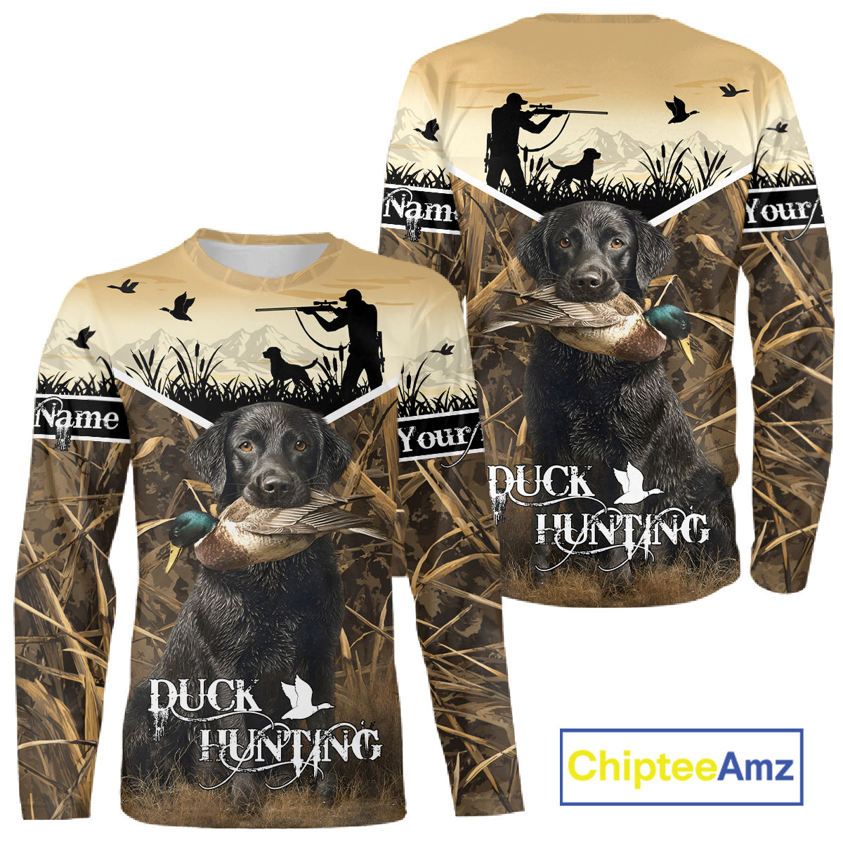 Duck Hunting Camo Shirt with Black Labrador Retriever for Duck Hunter - Best Duck Hunting Gifts NBT136