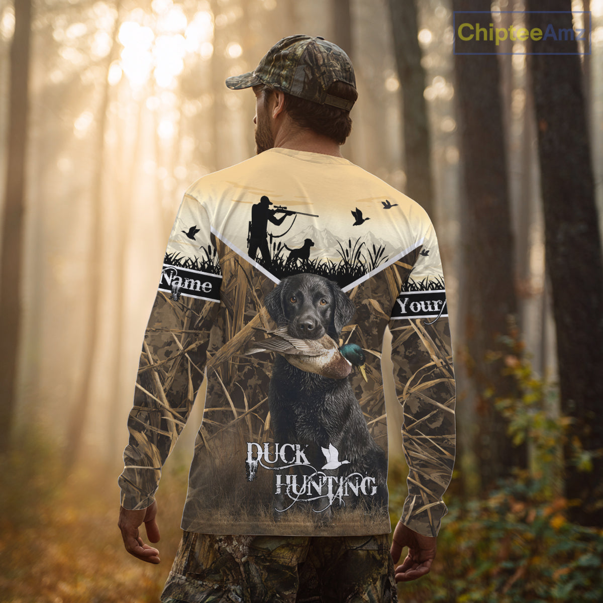 Duck Hunting Camo Shirt with Black Labrador Retriever for Duck Hunter - Best Duck Hunting Gifts NBT136