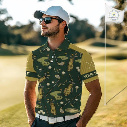 Vintage 1990s Golf Pattern Mens Golf Polo Shirt, Golf Attire For Men, Golfer Gifts|Beige NBT614