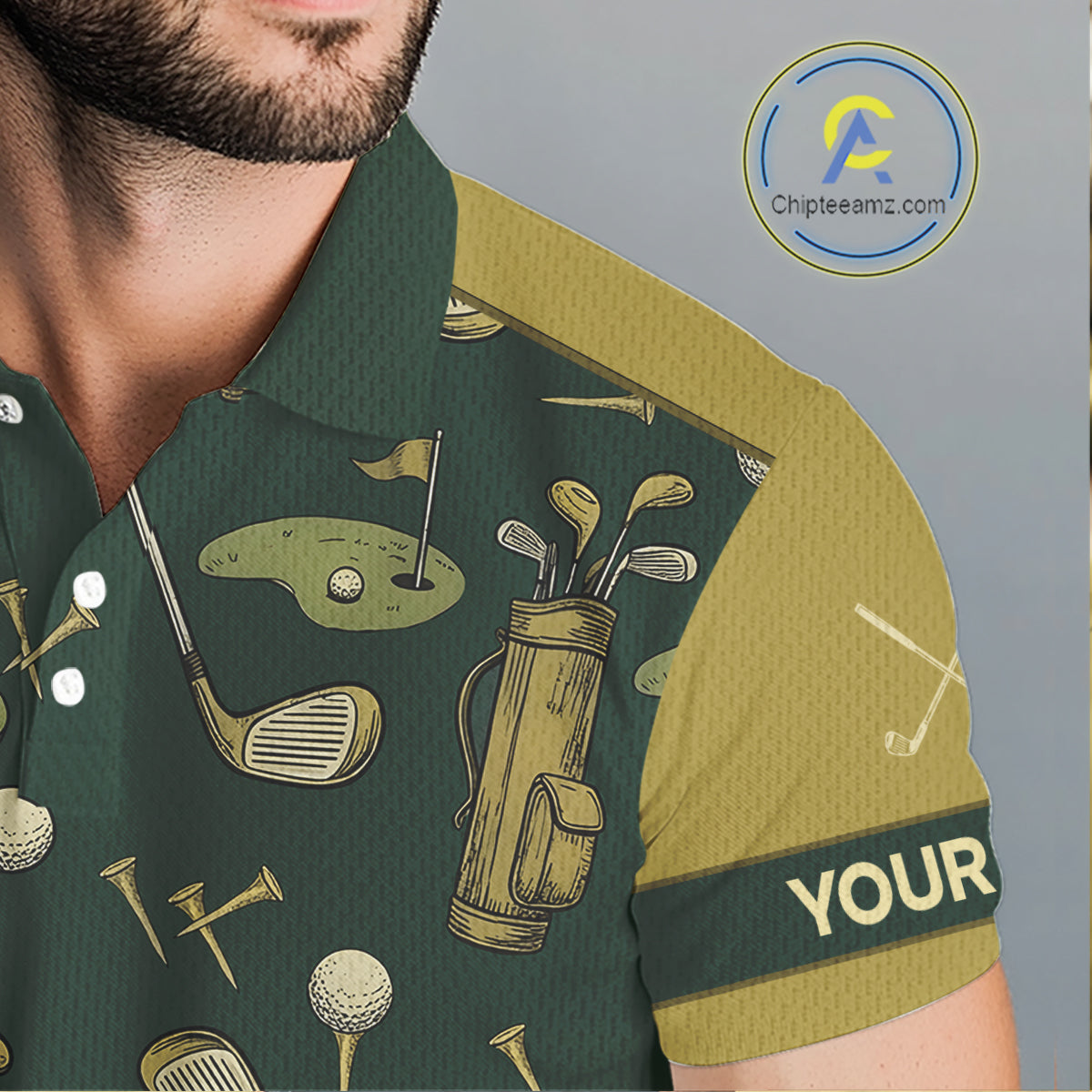 Vintage 1990s Golf Pattern Mens Golf Polo Shirt, Golf Attire For Men, Golfer Gifts|Beige NBT614