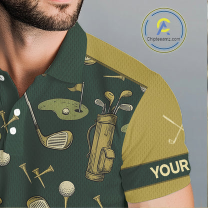 Vintage 1990s Golf Pattern Mens Golf Polo Shirt, Golf Attire For Men, Golfer Gifts|Beige NBT614