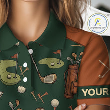 Load image into Gallery viewer, Vintage 1990s Golf Pattern Womens Golf Polo Shirt, Golf Attire For Ladies, Golfer Gifts|Brown NBT615