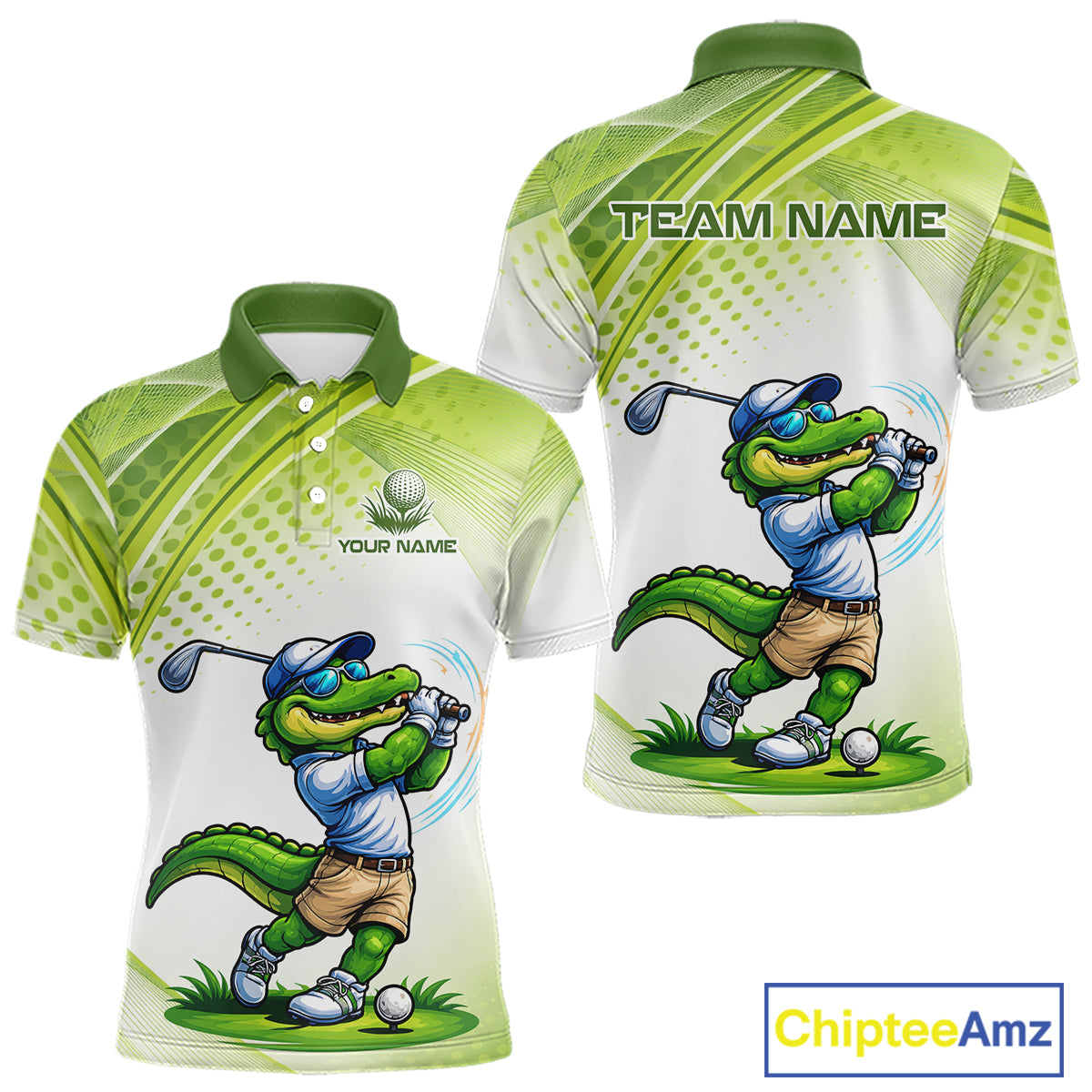 Funny White And Green Alligrator Golf Polo Shirts For Men Custom Team Alligator Golf Outfit, Golfer Gifts NBT508