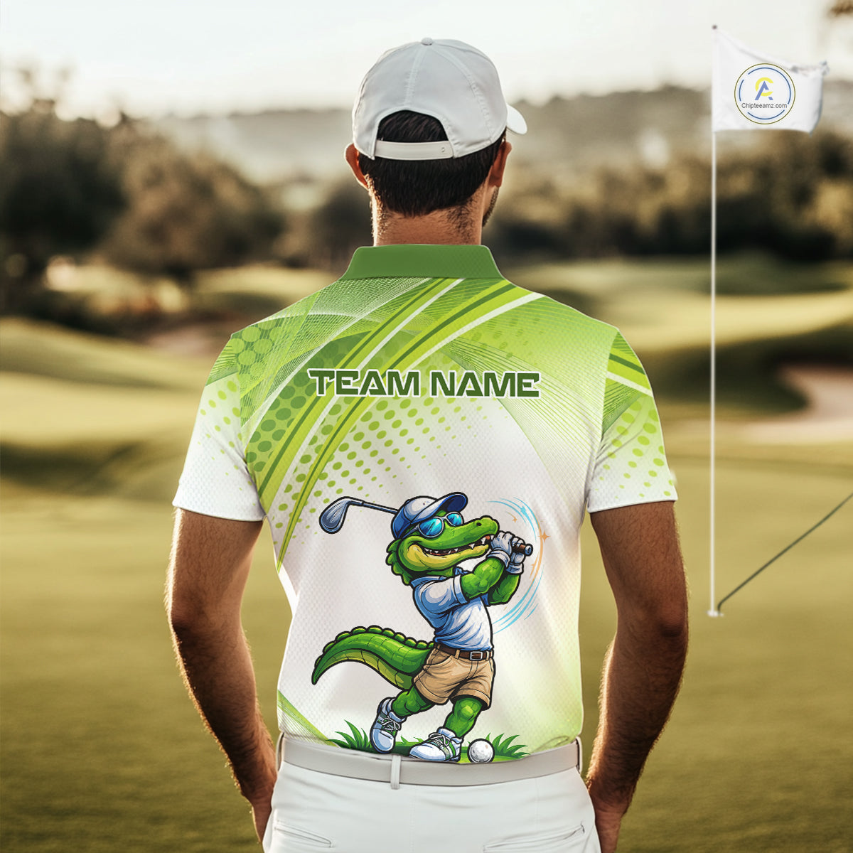 Funny White And Green Alligrator Golf Polo Shirts For Men Custom Team Alligator Golf Outfit, Golfer Gifts NBT508