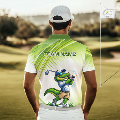 Funny White And Green Alligrator Golf Polo Shirts For Men Custom Team Alligator Golf Outfit, Golfer Gifts NBT508