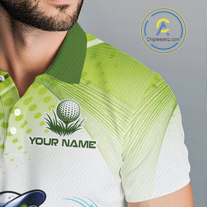 Funny White And Green Alligrator Golf Polo Shirts For Men Custom Team Alligator Golf Outfit, Golfer Gifts NBT508