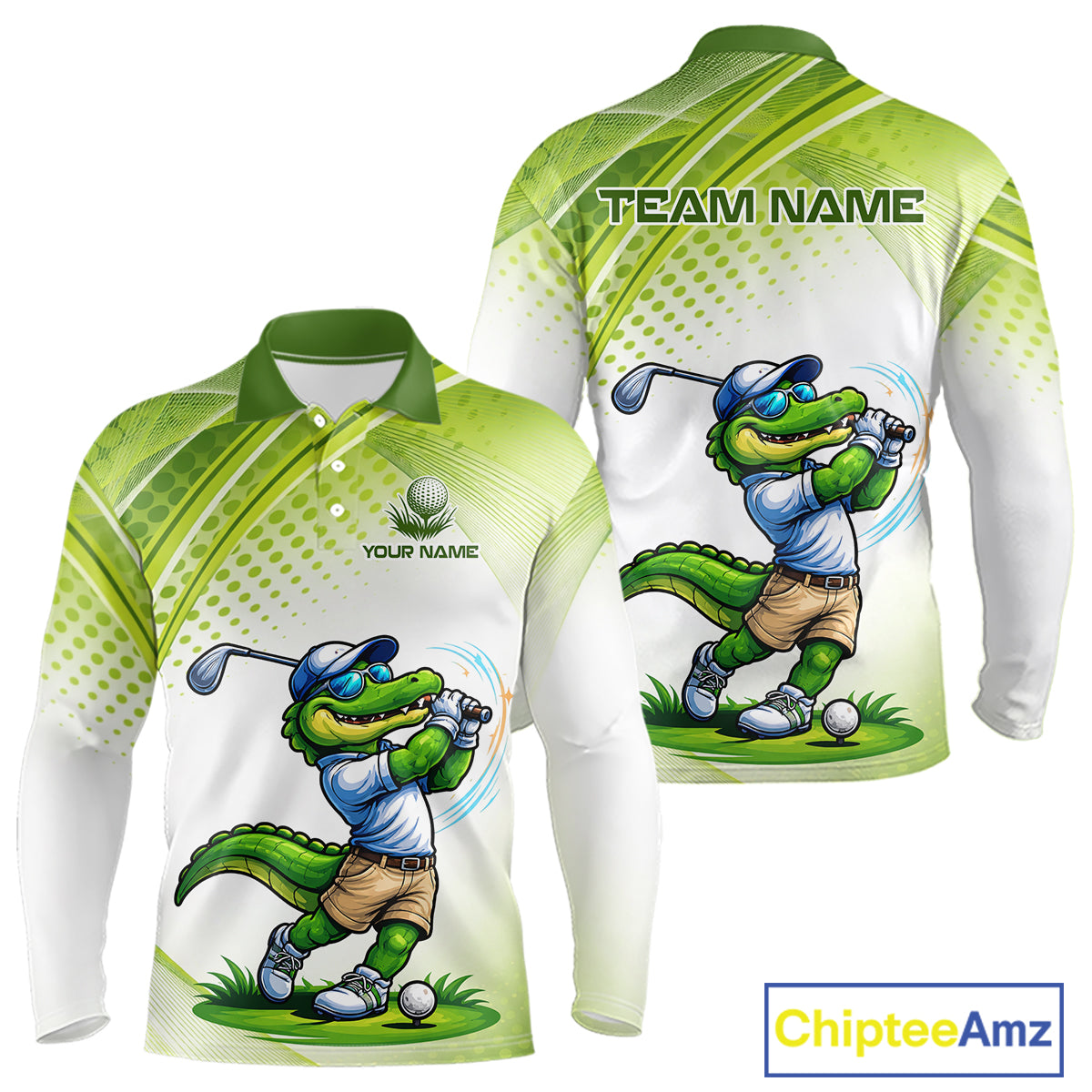 Funny White And Green Alligrator Golf Polo Shirts For Men Custom Team Alligator Golf Outfit, Golfer Gifts NBT508