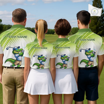 Funny White And Green Alligrator Golf Polo Shirts For Men Custom Team Alligator Golf Outfit, Golfer Gifts NBT508