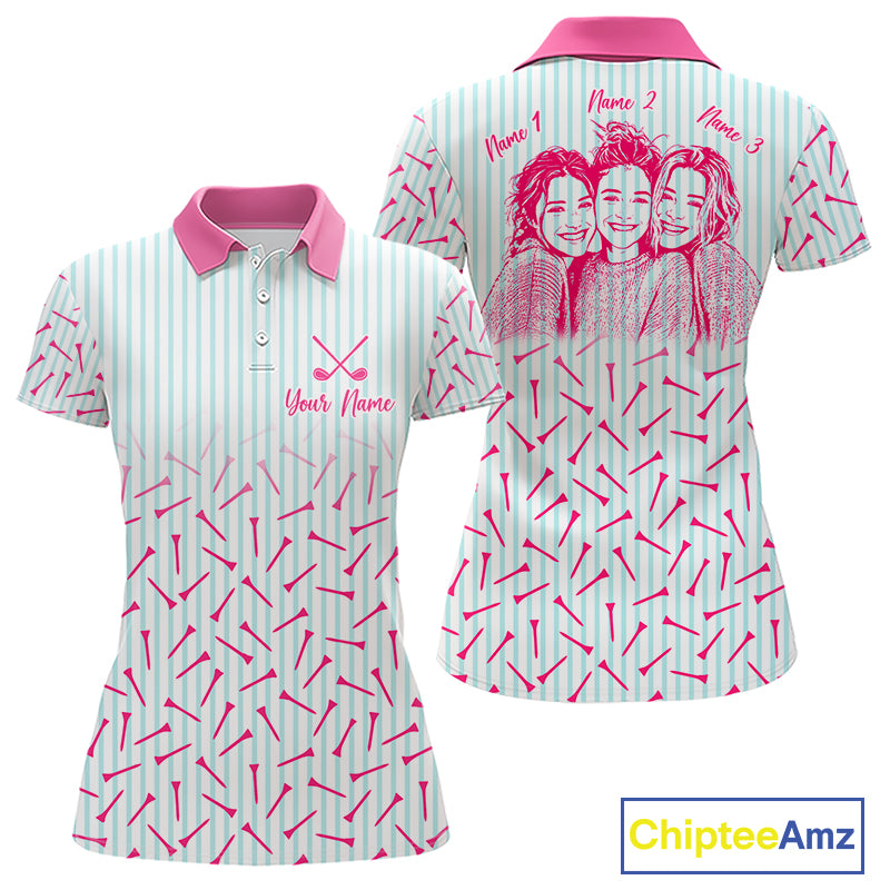 front and back view of matching best friends golf polo shirt custom name best friend gift