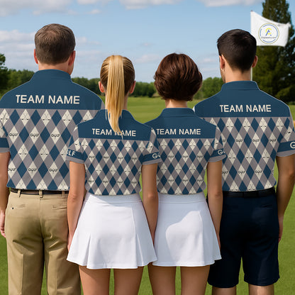 Funny Golf Ball Mens Golf Polo Shirts Custom Blue Argyle Pattern Golf Attire For Men, Golfer Gifts NBT627