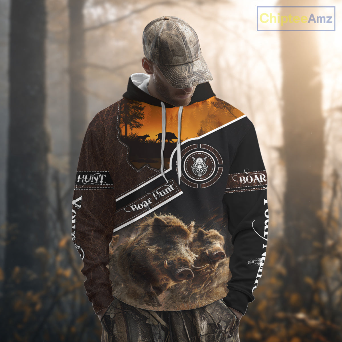 Wild Boar Hunting Leather Pattern Custom Name 3D All Over Printed Shirts Personalized Boar Shirt NBT143