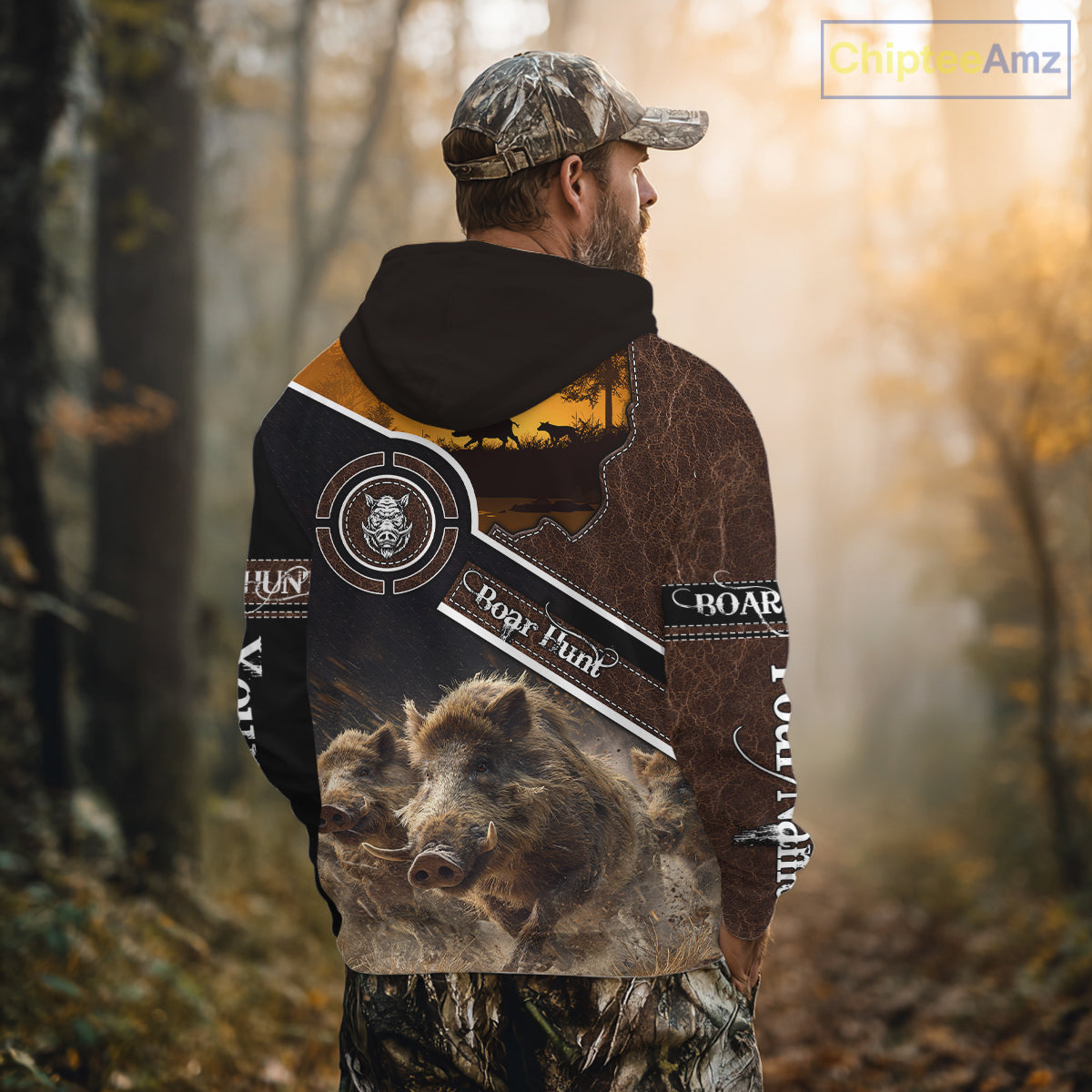 Wild Boar Hunting Leather Pattern Custom Name 3D All Over Printed Shirts Personalized Boar Shirt NBT143