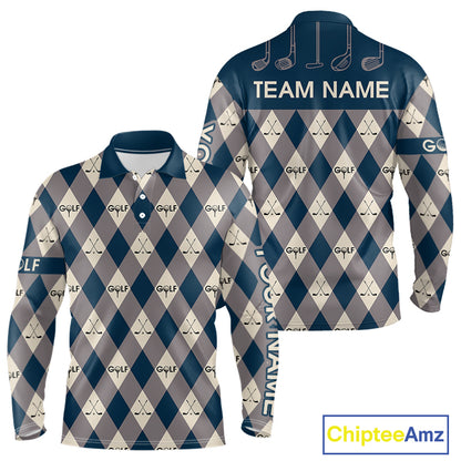 Blue Argyle Plaid Pattern Mens Golf Polo Shirts Custom Golf Attire For Men, Team Golf Shirt NBT636