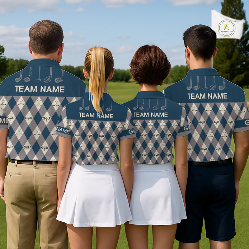 Blue Argyle Plaid Pattern Mens Golf Polo Shirts Custom Golf Attire For Men, Team Golf Shirt NBT636