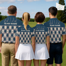 Load image into Gallery viewer, Blue Argyle Plaid Pattern Mens Golf Polo Shirts Custom Golf Attire For Men, Team Golf Shirt NBT636