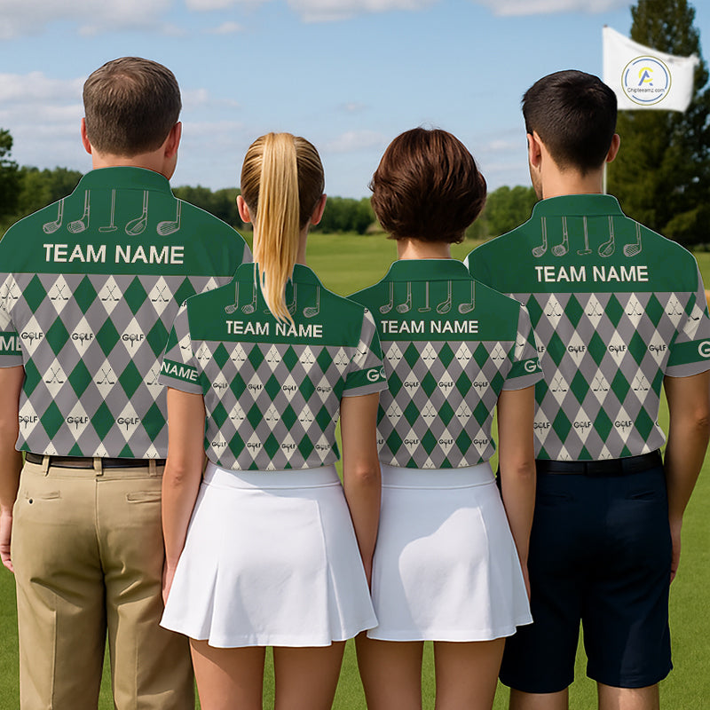 Green Argyle Plaid Pattern Mens Golf Polo Shirts Custom Golf Attire For Men, Team Golf Shirt NBT637