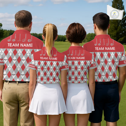 Red Argyle Plaid Pattern Mens Golf Polo Shirts Custom Golf Attire For Men, Team Golf Shirt NBT638