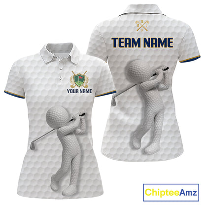 Front and back view Custom Name mens golf polo shirt with unique golf ball pattern and personalized design