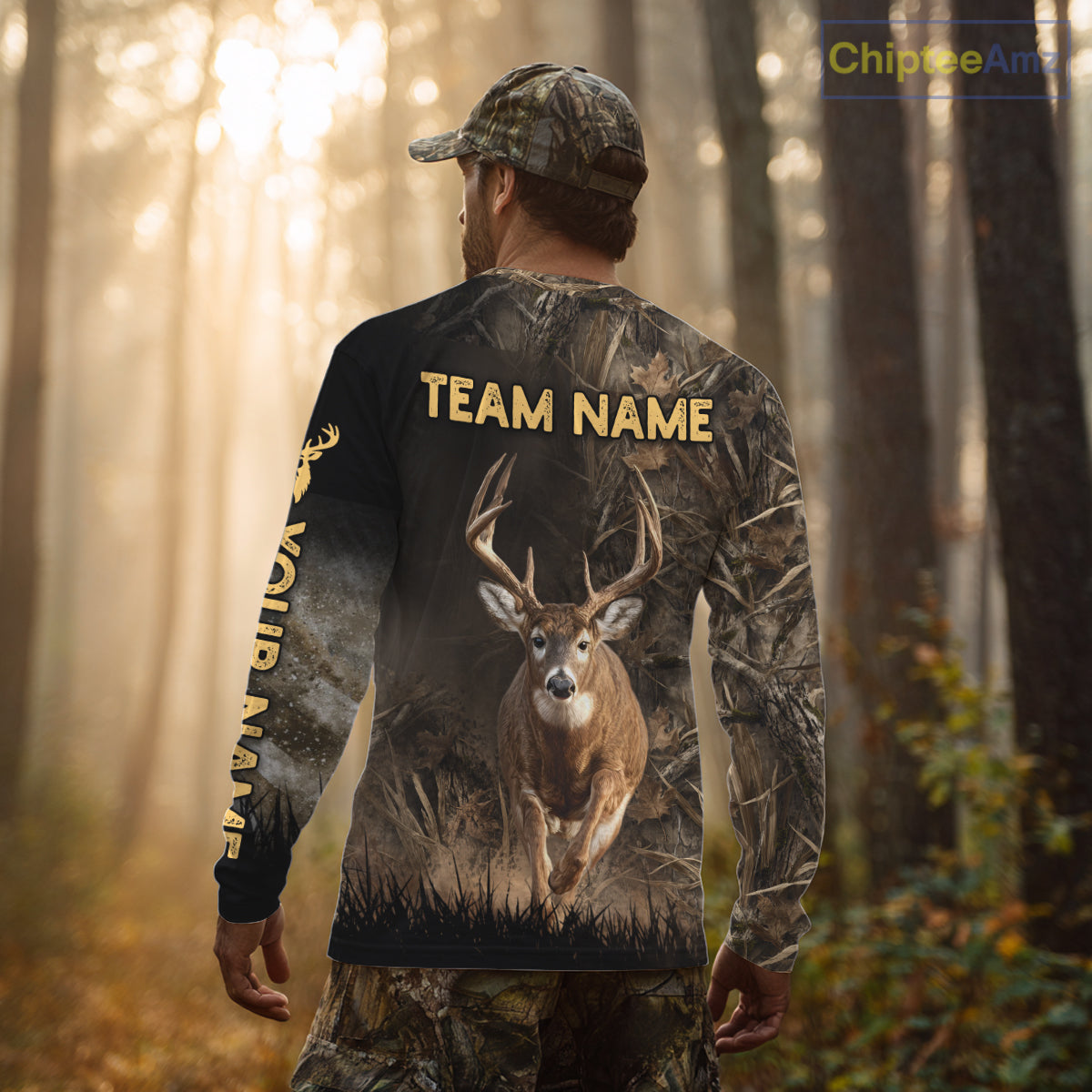 Custom Brown Camo with US Flag Deer Hunting Shirts for Men, Deer Hunting Clothes, Hunting Gifts NBT52