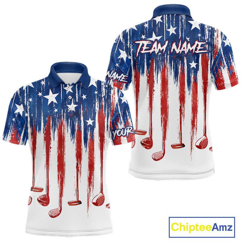 Personalized American Flag Golf White Mens Golf Polo Shirts Custom Name Golf Gifts For Men NBT659