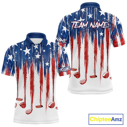 Personalized American Flag Golf White Mens Golf Polo Shirts Custom Name Golf Gifts For Men NBT659