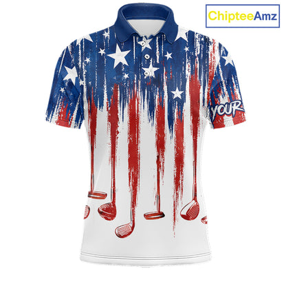 Personalized American Flag Golf White Mens Golf Polo Shirts Custom Name Golf Gifts For Men NBT659