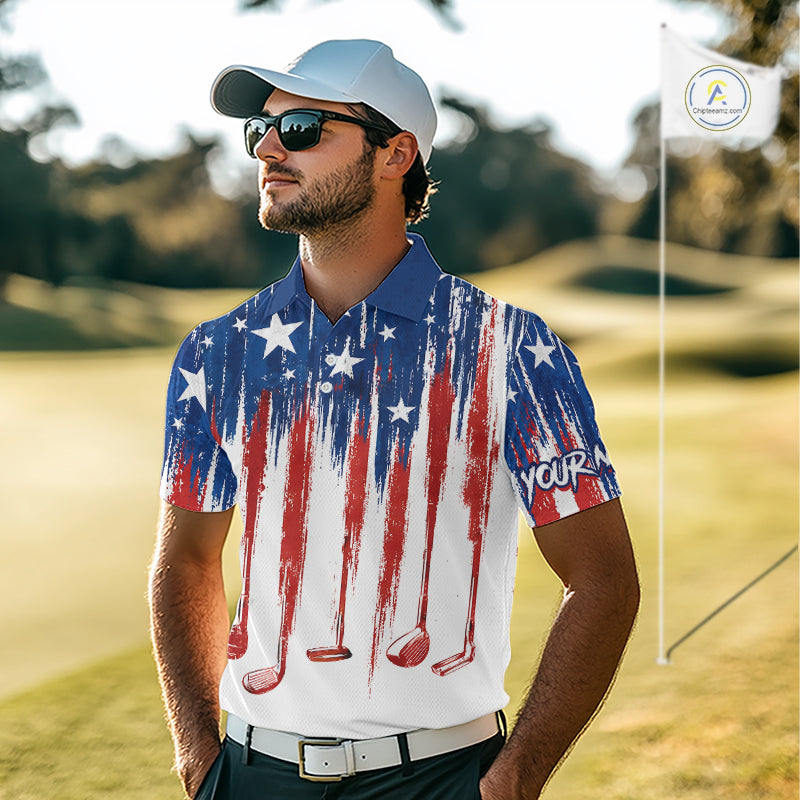 Personalized American Flag Golf White Mens Golf Polo Shirts Custom Name Golf Gifts For Men NBT659