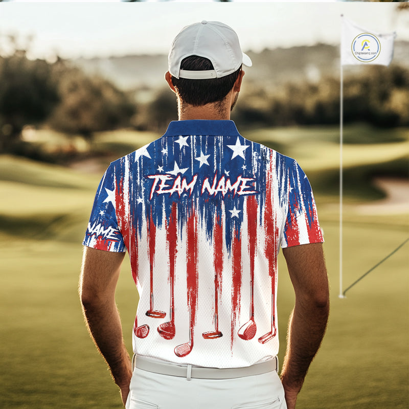 Personalized American Flag Golf White Mens Golf Polo Shirts Custom Name Golf Gifts For Men NBT659