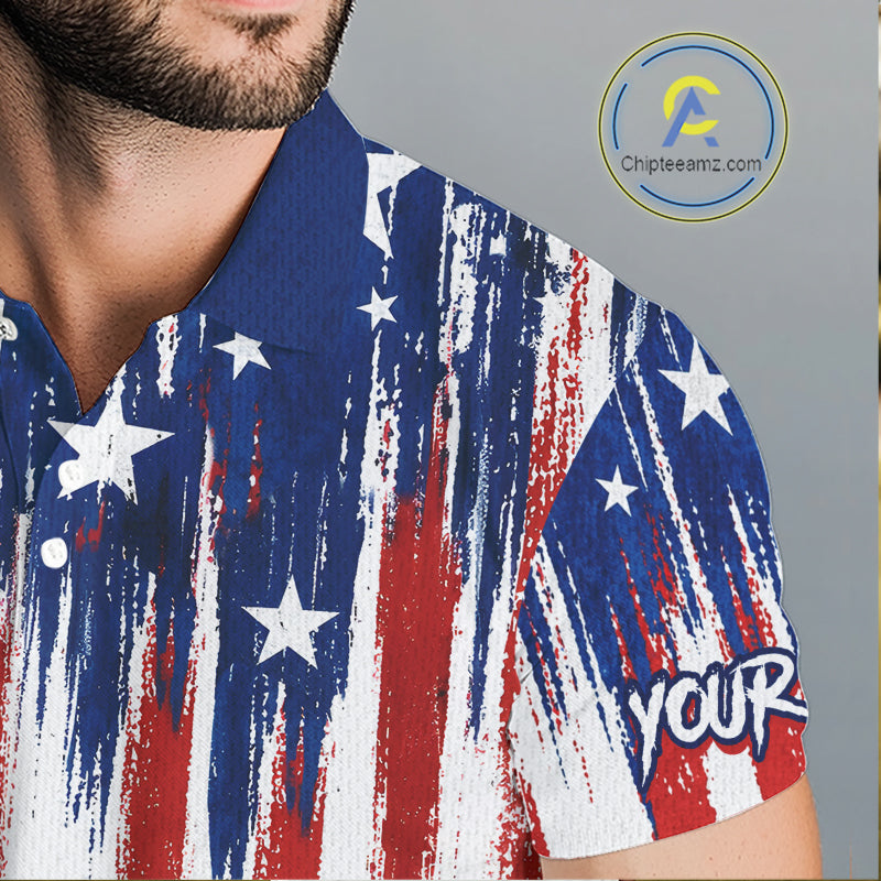 Personalized American Flag Golf White Mens Golf Polo Shirts Custom Name Golf Gifts For Men NBT659