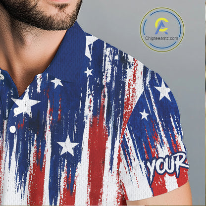 Personalized American Flag Golf White Mens Golf Polo Shirts Custom Name Golf Gifts For Men NBT659