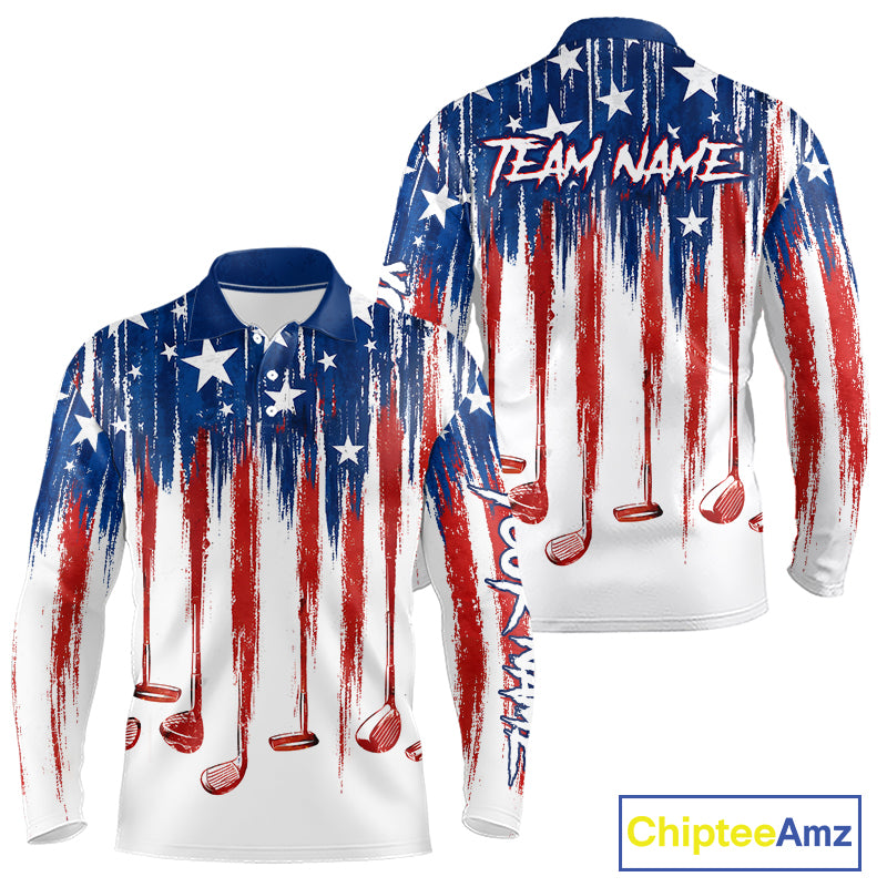 Personalized American Flag Golf White Mens Golf Polo Shirts Custom Name Golf Gifts For Men NBT659