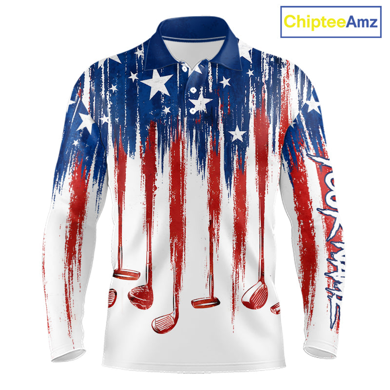 Personalized American Flag Golf White Mens Golf Polo Shirts Custom Name Golf Gifts For Men NBT659