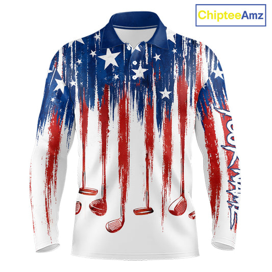 Personalized American Flag Golf White Mens Golf Polo Shirts Custom Name Golf Gifts For Men NBT659