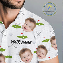 Load image into Gallery viewer, Personalized Face &amp; Name Golf Polo Shirt For Men, Best Dad Golf Shirt, Father's Day Gift Polo|White NBT661
