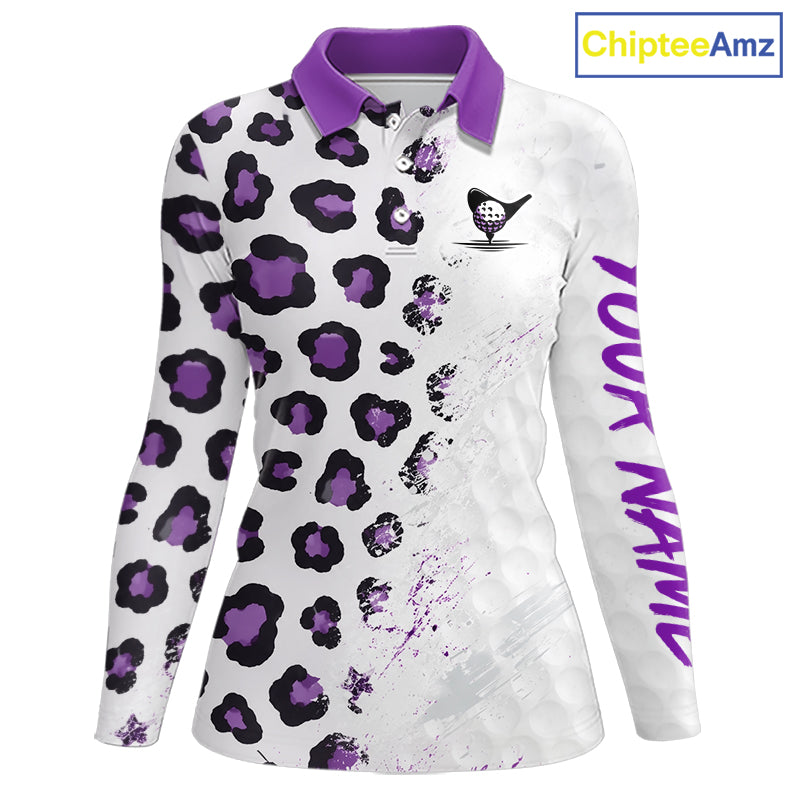 White long-sleeve shirt with purple and black pattern