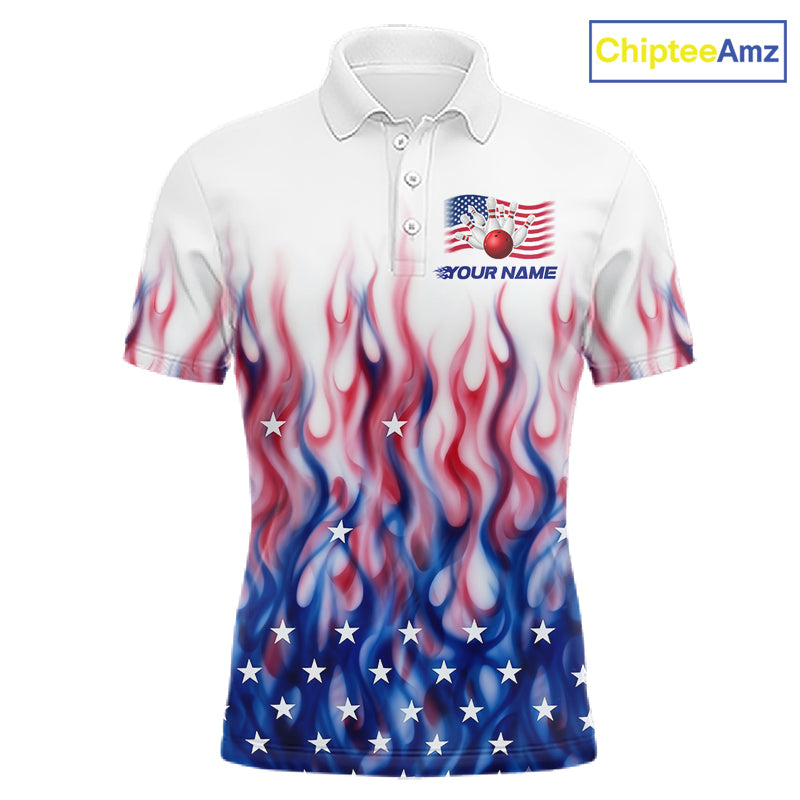Fire American Flag Custom Patriotic Bowling Shirts For Men, Flame US Bowling League Shirt NBT934