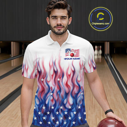 Fire American Flag Custom Patriotic Bowling Shirts For Men, Flame US Bowling League Shirt NBT934