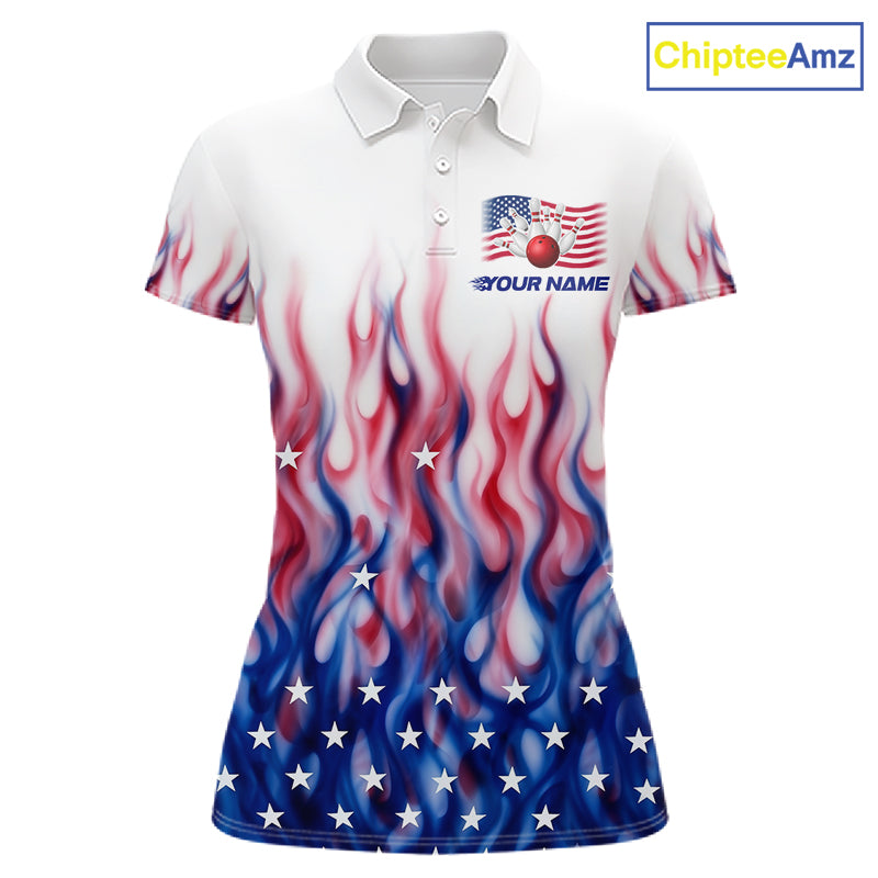 Fire American Flag Custom Patriotic Bowling Shirts For Women, Flame US Bowling League Shirt NBT934
