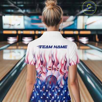 Fire American Flag Custom Patriotic Bowling Shirts For Women, Flame US Bowling League Shirt NBT934
