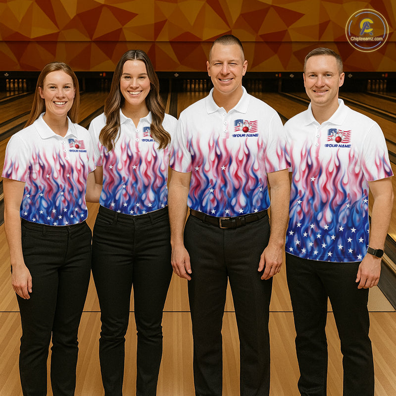 Fire American Flag Custom Patriotic Bowling Shirts For Women, Flame US Bowling League Shirt NBT934