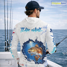 Load image into Gallery viewer, Custom Redfish Fishing Long Sleeve Hooded Tournament Shirts, Redfish Saltwater Fishing Apparel | White NBT684