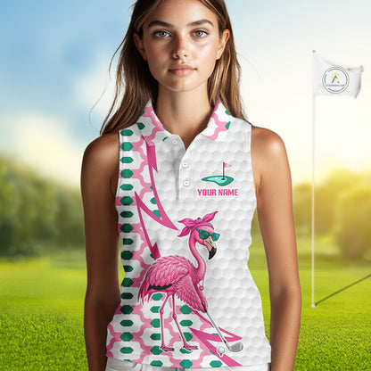 Funny Flamingo Pink Pattern Womens Sleeveless Golf Polo Shirt Golf Outfit Custom Name, Flamingo Golf Shirts NBT779
