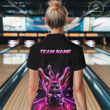 Load image into Gallery viewer, Bowler wear Custom Funny Cat Bowling Shirt For Men Neon Pink Bowling Polo Shirt on the lanes - back view