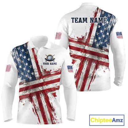 Custom US Golf Polo Shirt American Flag White Golf Shirts For Men, Patriotic Golf Shirt NBT701